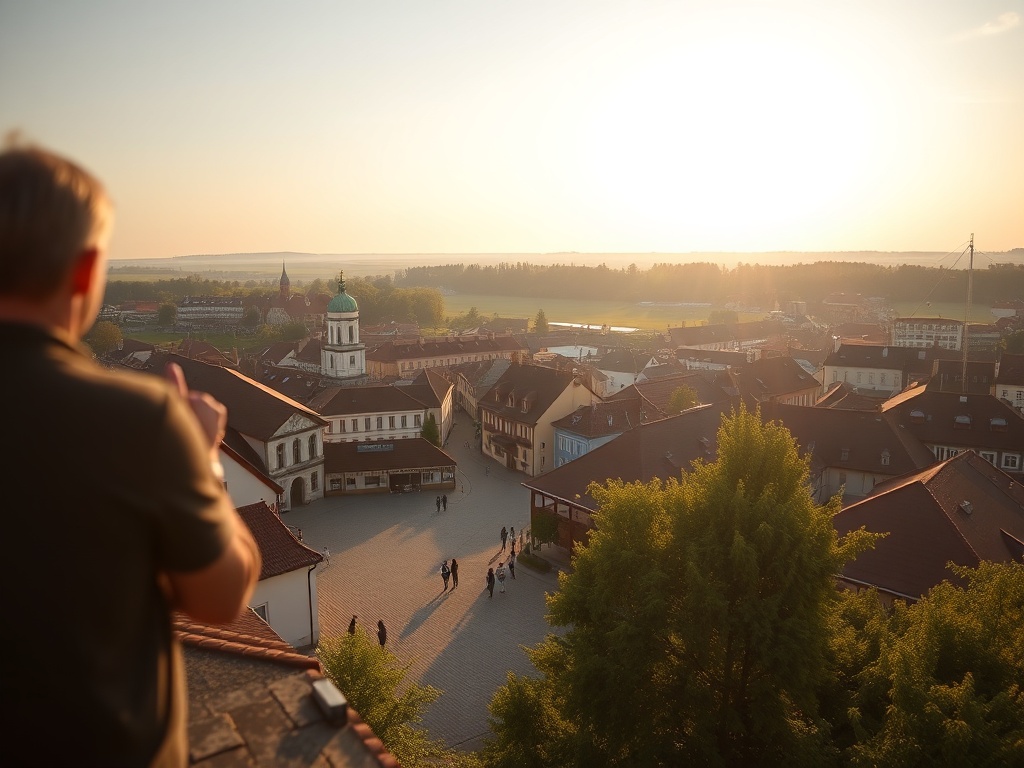 Malowniczy widok na rynek w Sokołowie Podlaskim z zabytkowym kościołem w tle